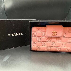 CHANEL Pink Embossed Icon Long Wallet | Made in Italy | Authentic